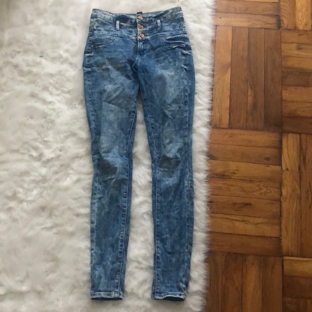 High waisted acid wash skinny jeans